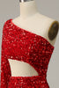 Load image into Gallery viewer, Havfrue En skulder røde paljetter Cut Out Prom kjole med Split Front