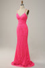 Load image into Gallery viewer, Havfrue Spaghetti stropper Sequined Hot Pink Long Prom Dress