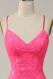 Havfrue Spaghetti stropper Sequined Hot Pink Long Prom Dress