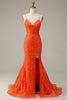 Load image into Gallery viewer, Havfrue Spaghetti stropper Orange Long Prom kjole med Split Front