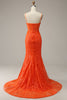 Load image into Gallery viewer, Havfrue Spaghetti stropper Orange Long Prom kjole med Split Front