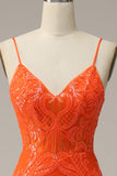 Havfrue Spaghetti stropper Orange Long Prom kjole med Split Front