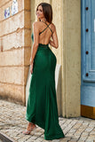 Trendy havfrue Halter Neck Mørkegrønn Long Prom Kjole med Appliques Beading