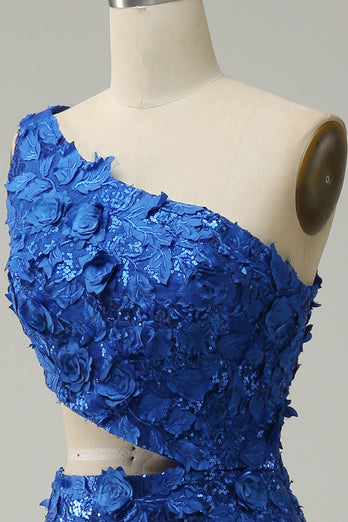 Havfrue En skulder Royal Blue paljetter Cut Out Prom kjole med Split Front