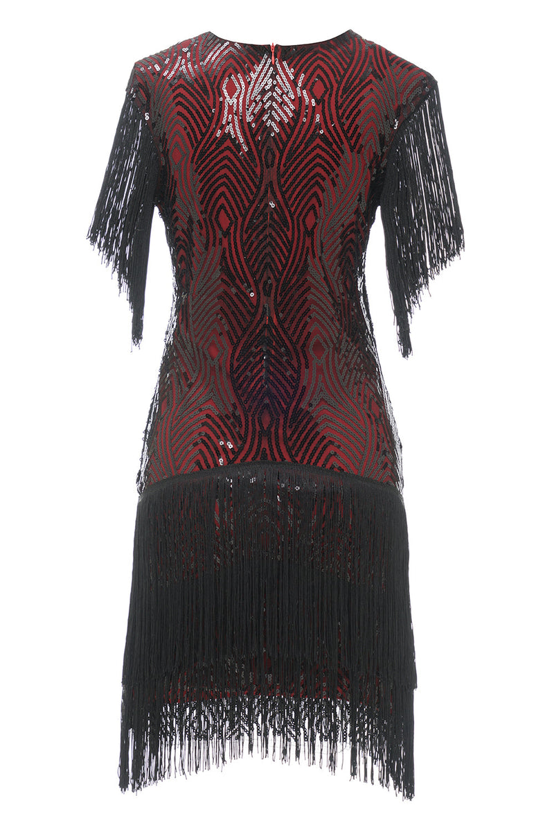 Load image into Gallery viewer, svart gylden 1920-tallet fest kjole med dusk
