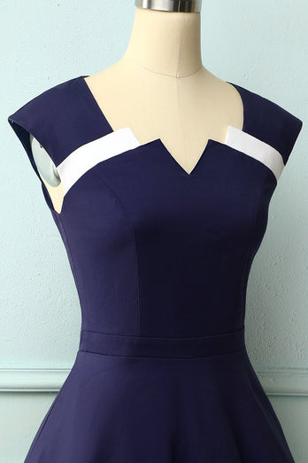 Marineblå Asymmetrisk Hals 1950-talls Kjole