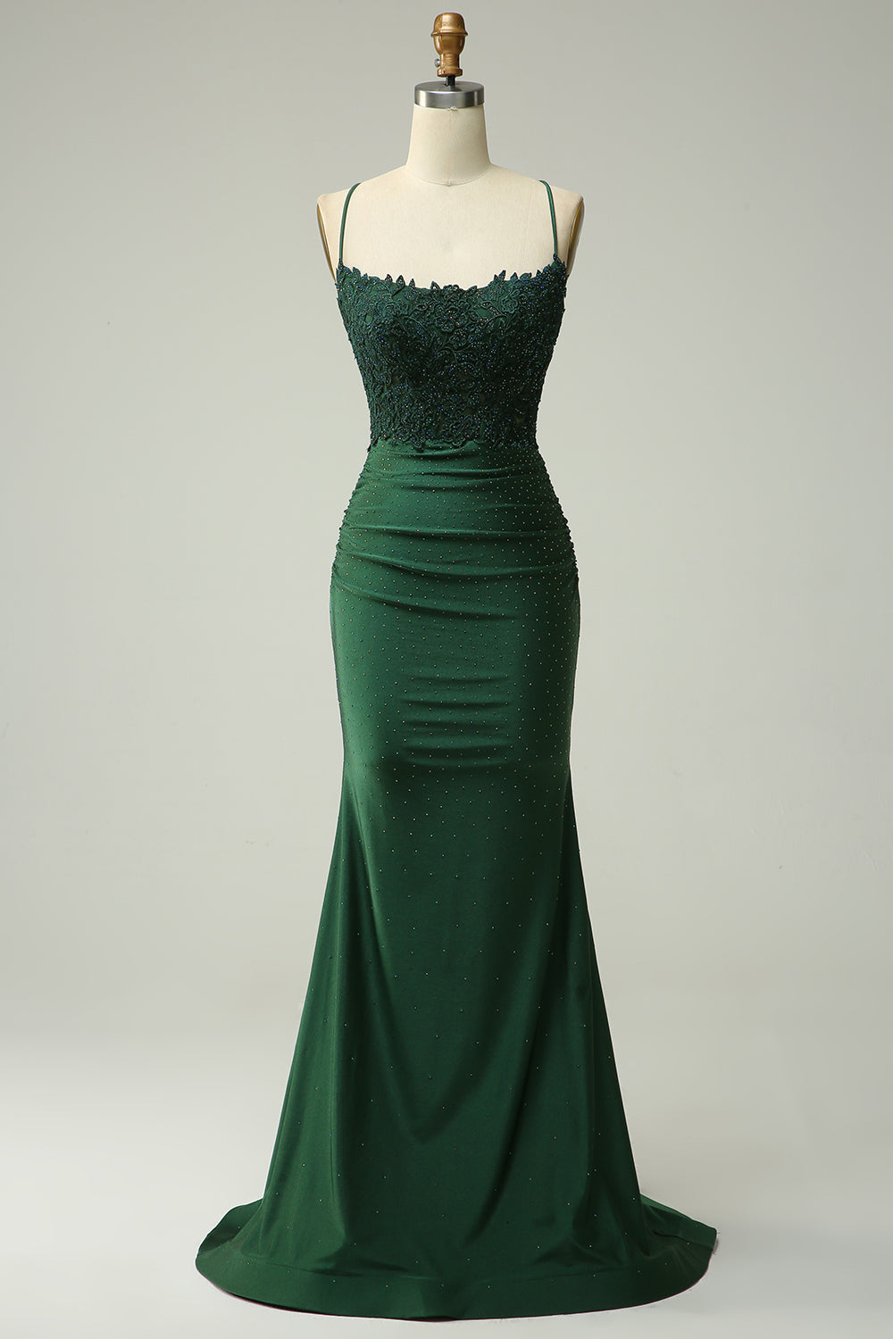 Havfrue Halter mørkegrønn Long Prom kjole med Appliques Beading