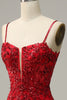 Load image into Gallery viewer, Havfrue spaghetti stropper røde paljetter Long Prom kjole med Split Front