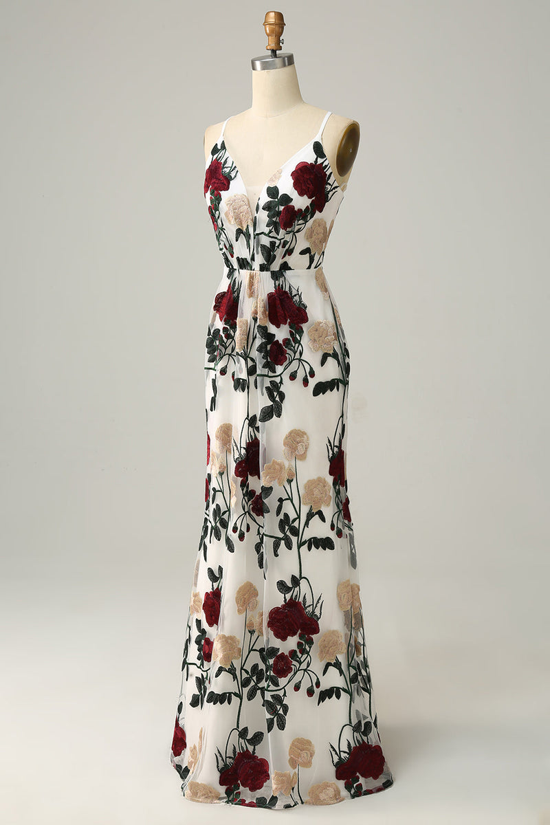 Load image into Gallery viewer, Havfrue Spaghetti stropper Flower Trykt Long Prom Dress