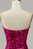 Load image into Gallery viewer, Fuchsia Sweetheart Neck paljett havfrue Prom kjole med feie tog