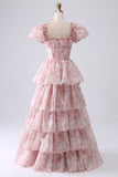 Blush A Line Square Neck Tiered Prom Dress med Ruffles