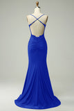 Trendy havfrue Halter Neck Mørkegrønn Long Prom Kjole med Appliques Beading