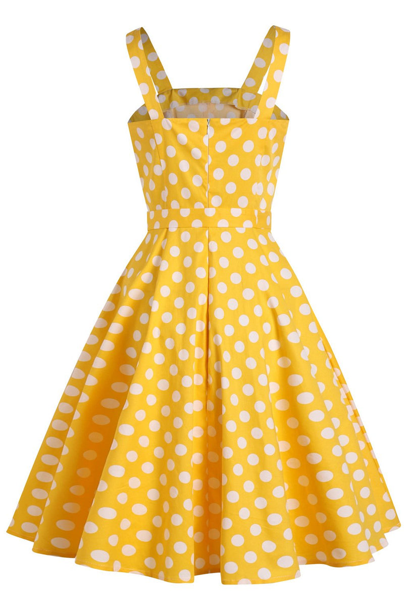 Load image into Gallery viewer, Gul Polka Dots 1950-tallet Sundress