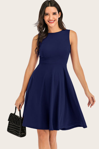 marine solid ermeløs 1950-tallet swing kjole