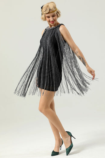 rund hals svart frynsete 1920-tallet kjole
