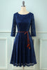 Load image into Gallery viewer, 3/4 ermer marineblå blonder kjole