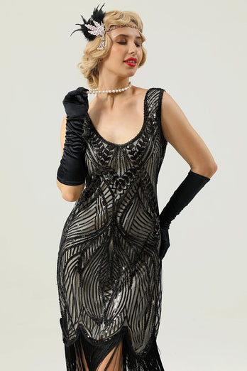 svart ermeløs 1920 kjole