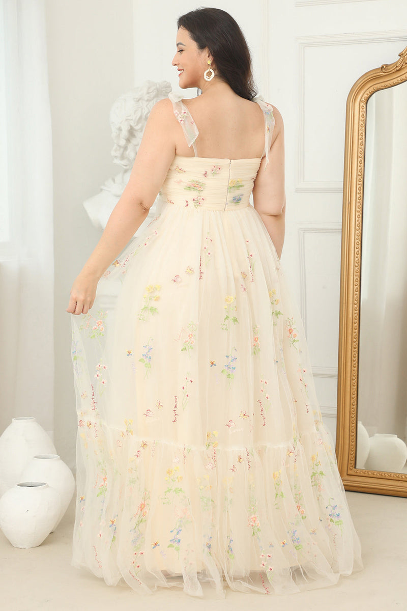 Load image into Gallery viewer, plus size champagne lang ballkjole med broderi