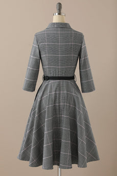 retro stil mørk grå vintage kjole med lange ermer