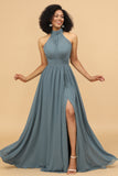 Grey Grimer Ruched Long Chiffon brudepike kjole med spalte