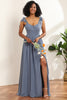 Load image into Gallery viewer, Grey Blue Spaghetti stropper Long Chiffon brudepike kjole med spalte