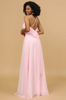 Spaghetti stropper Chiffon rosa brudepike kjole