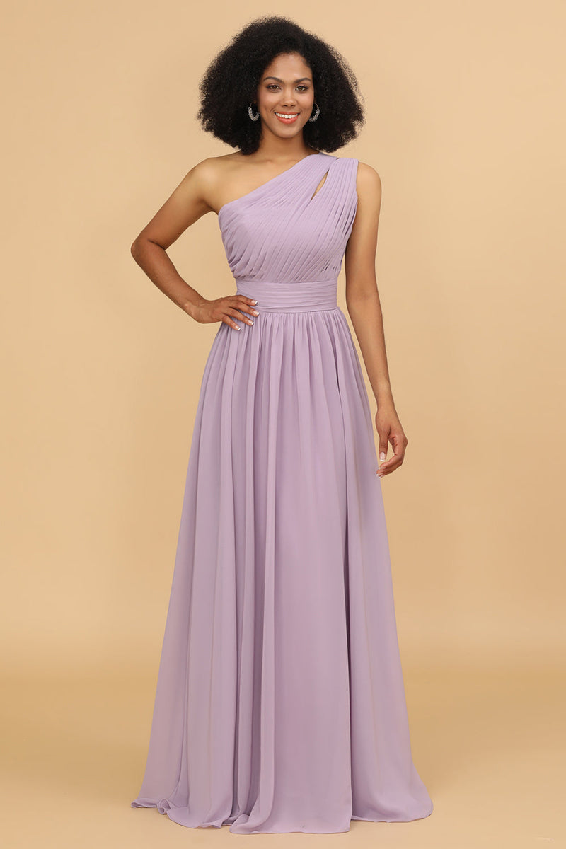 Load image into Gallery viewer, Lilac Chiffon One Shoulder Brudepike Kjole med Volanger