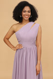 Lilac Chiffon One Shoulder Brudepike Kjole med Volanger