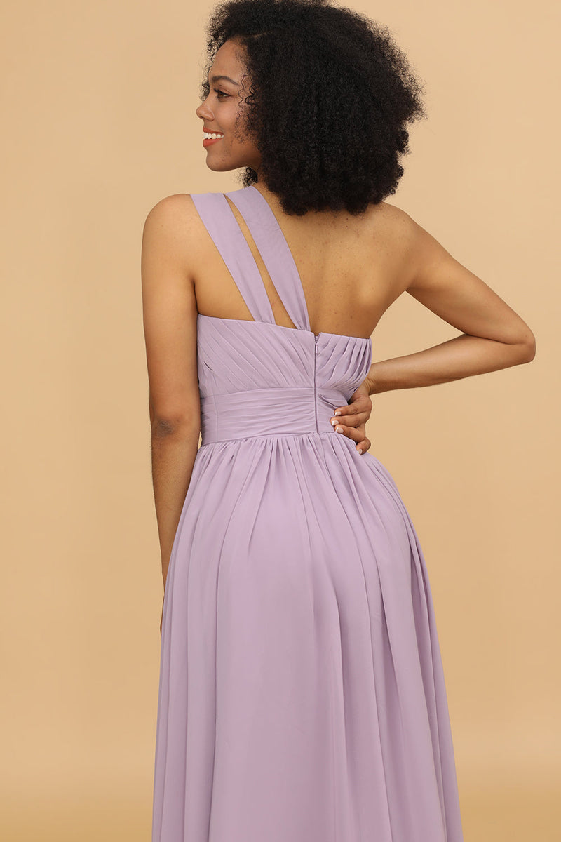 Load image into Gallery viewer, Lilac Chiffon One Shoulder Brudepike Kjole med Volanger