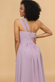 Lilac Chiffon One Shoulder Brudepike Kjole med Volanger