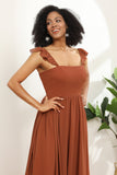 Terracotta Chiffon A-line gulv lengde brudepike kjole med volanger