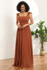 Load image into Gallery viewer, Terracotta Chiffon A-line gulv lengde brudepike kjole med volanger