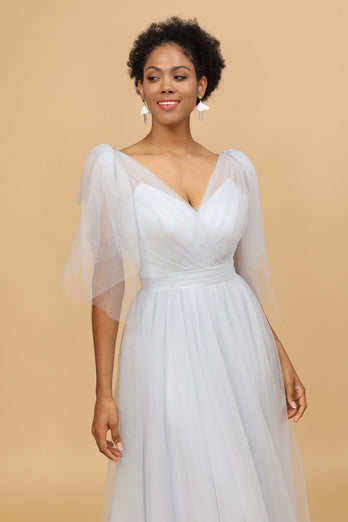 Grå Tyll V-Neck A-Line brudepike kjole
