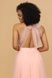 A Line Halter Blush Long Brudepike Kjole