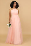 A Line Halter Blush Long Brudepike Kjole