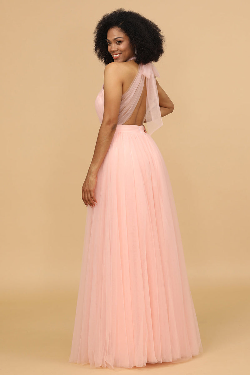 Load image into Gallery viewer, A Line Halter Blush Long Brudepike Kjole