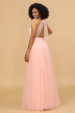 A Line Halter Blush Long Brudepike Kjole