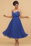 A Line Spaghetti stropper Royal Blue Tea Lengde Brudepike Dress