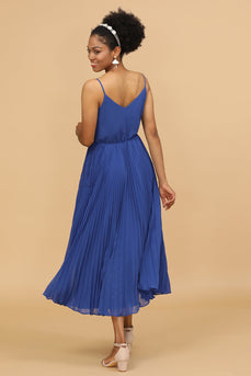 A Line Spaghetti stropper Royal Blue Tea Lengde Brudepike Dress