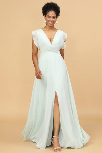 Mint Chiffon V-Neck brudepike kjole