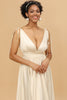 Load image into Gallery viewer, Elfenben Dyp V-hals ryggløs lang brudepike kjole