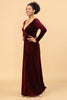 Load image into Gallery viewer, Sheath Burgund Deep V-hals lange ermer fløyel brudepike kjole
