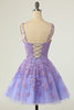 Load image into Gallery viewer, en linje spaghetti stropper lilla kort homecoming kjole