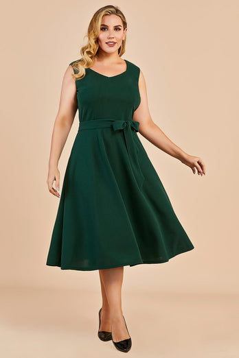Mørk grønn Pluss Størrelse Vintage Swing Kjole