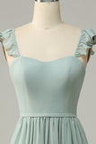 En linje Dusty Sage Ruffles brudepike kjole