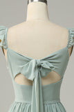 En linje Dusty Sage Ruffles brudepike kjole