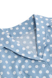 Hepburn Style V Neck Blue Polka Dots 1950-tallskjole