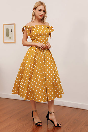 gul polka prikker vintage kjole