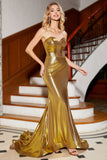 Havfrue Sweetheart Golden Corset Prom kjole med Slit