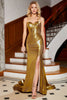 Load image into Gallery viewer, Havfrue Sweetheart Golden Corset Prom kjole med Slit